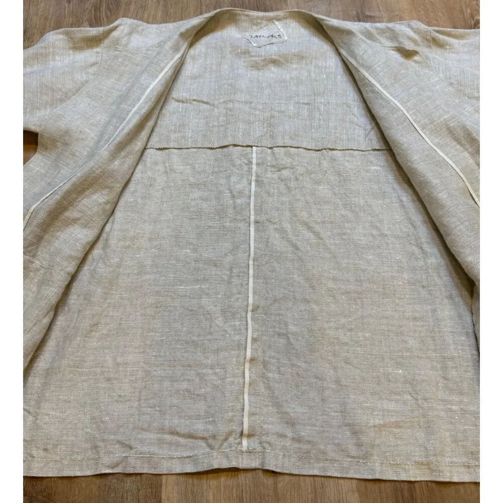 Vintage Tamiko Linen Overcoat Tunic Jacket Stitching Detail Minimilist Lagenlook